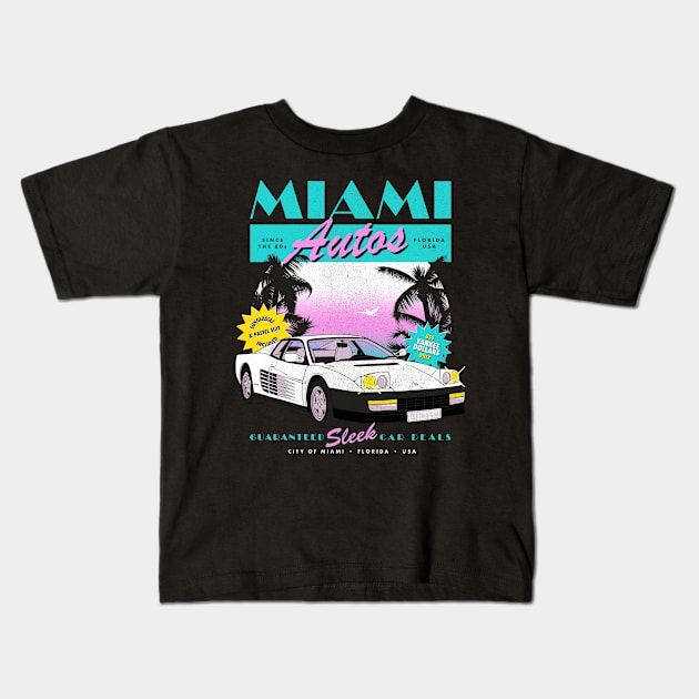 Miami Autos Kids T-Shirt by zawitees